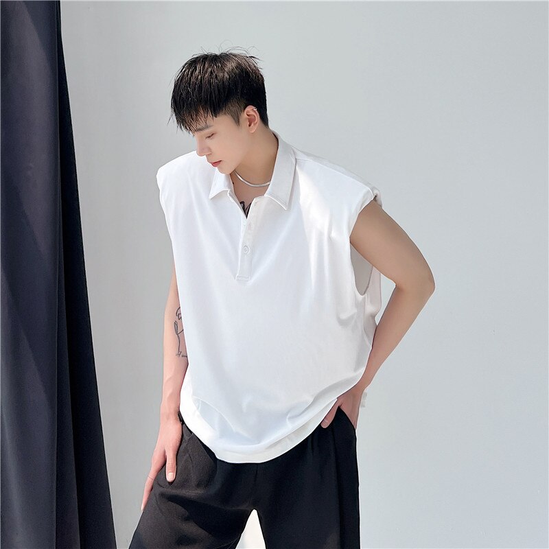 2022 여름 한국 스타일 어깨 패드 디자인 남성 캐주얼 느슨한 민소매 조끼 M-XL